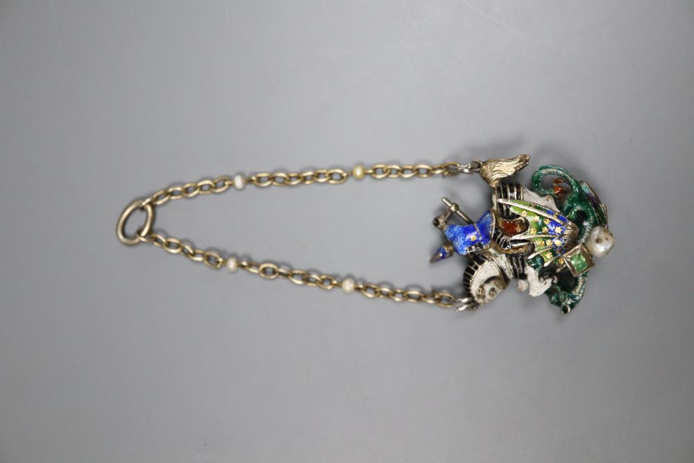 A late 19th/early 20th century Austro-Hungarian white metal, polychrome enamel and gem set St George & The Dragon